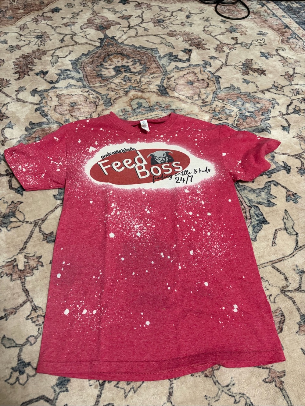 Jerzees Red 'Feed Boss' Kids Graphic Tee with White Splatter